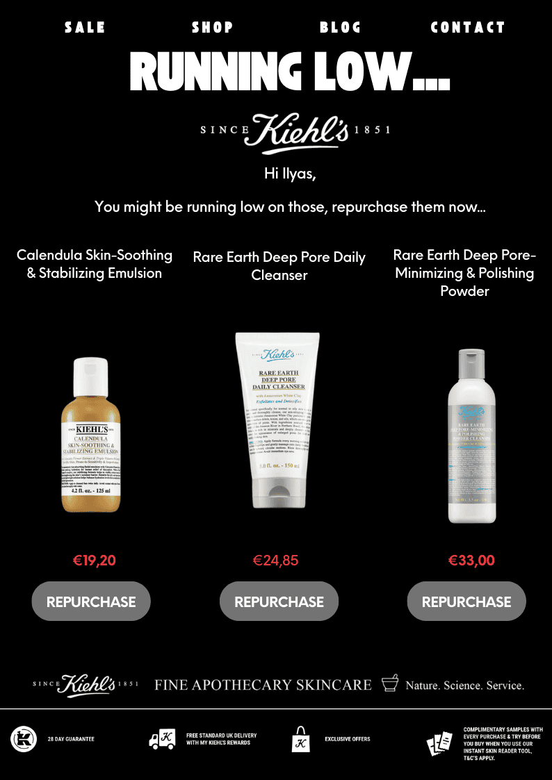Replenishment Emails Kiehl's